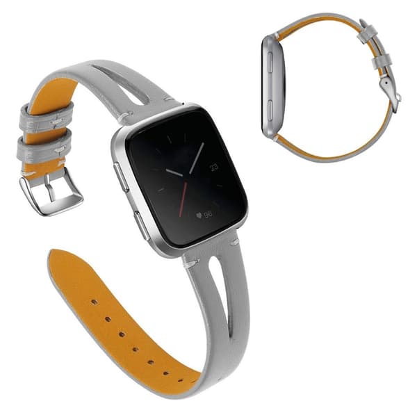 Urrem i ekte skinn til Fitbit Versa - Grå Silver grey