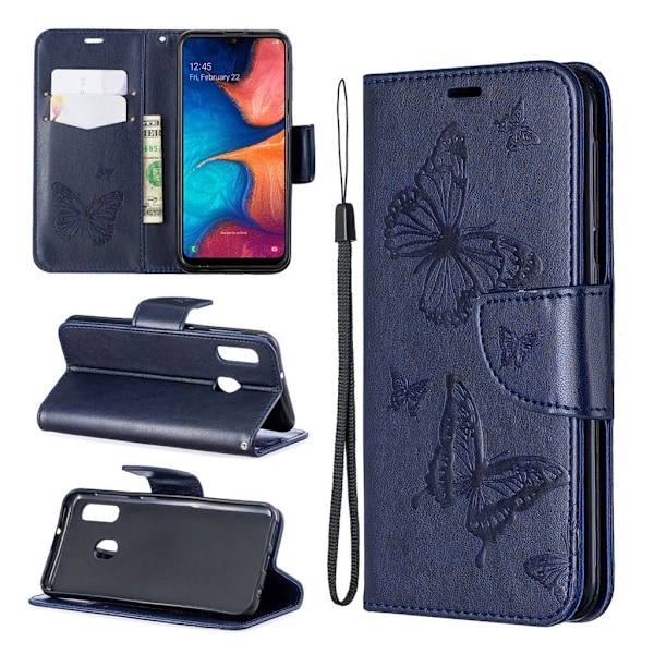 Butterfly Samsung Galaxy A20e etui - Mørkeblå Blue