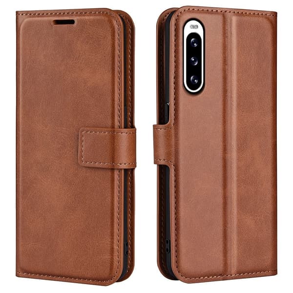 Hållbart konstläder Sony Xperia 10 V fodral med plånbok - Brun Brun