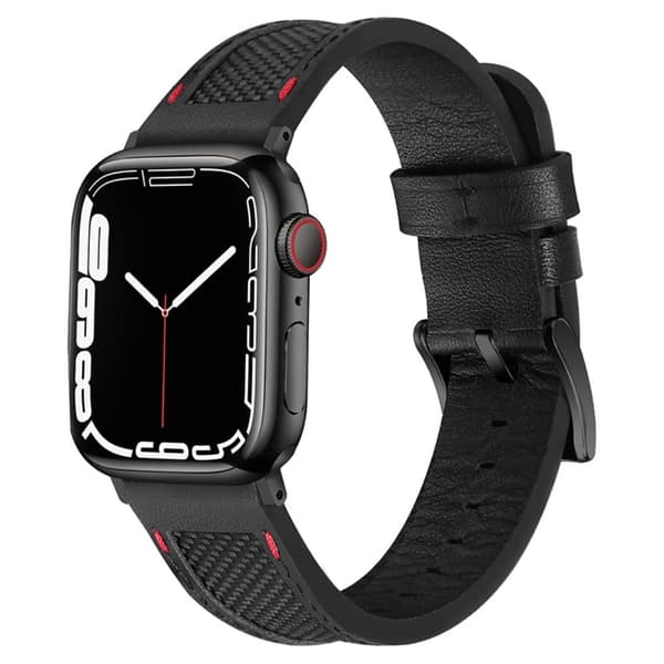 Apple Watch Series 8 (41 mm) nylon med urrem i okselæder - Sort / Sort Spænde Black