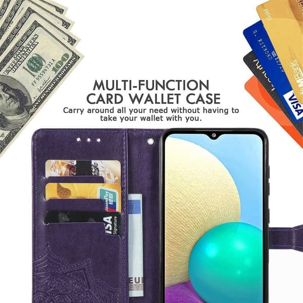 Mandala Samsung Galaxy A02 etui i lær - Lilla Purple