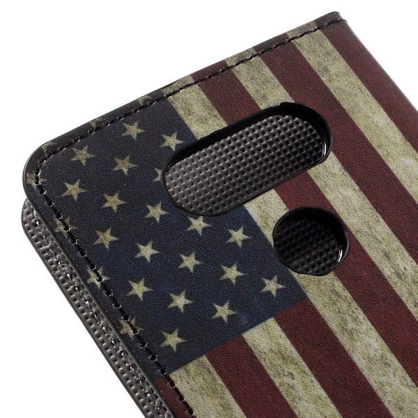 Hagerup læder-etui til LG G5 med kortholder og holder - Gammeldags amerikansk flag Multicolor