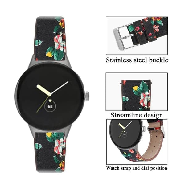 Google Pixel Watch aito nahkainen ranneke - Musta / Punainen Black