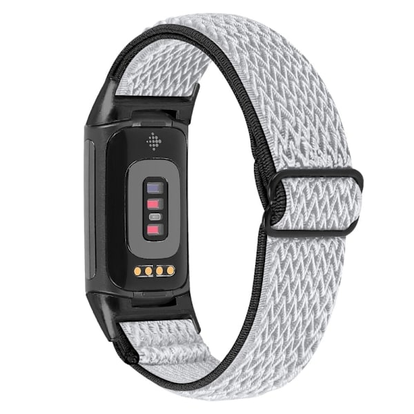 Fitbit Charge 5 elastinen nailonhihna - Musta / Valkoinen White