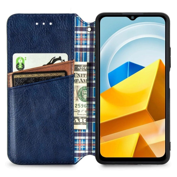 Nahkakotelo With A Stylish Rhombus Imprint For Xiaomi Poco M5 - Sininen Blue