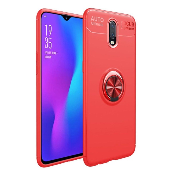 OnePlus 6T silikooni muovinen takasuoja kuori sormirenkaalla ja magneetilla - Punainen Red