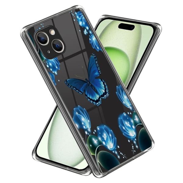 Deco iPhone 15 skal - Fjäril Och Blomma Blå