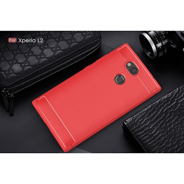 Sony Xperia L2 Ultra cover i silikone og kulfiber - Rød Red