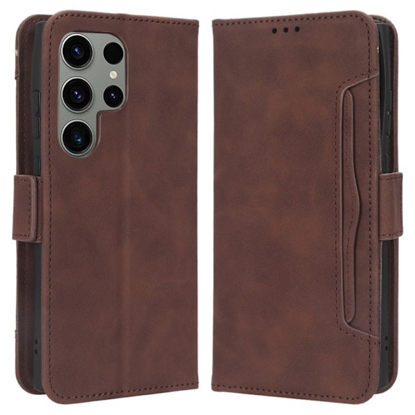 Stilfuldt Læder Etui med Pung til Samsung Galaxy S23 Ultra - Brun Brown