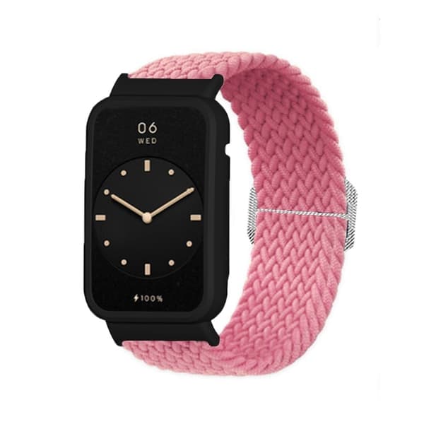 Xiaomi Mi Band 7 Pro nylon elastisk urrem med cover - Lyserød / Sort Pink