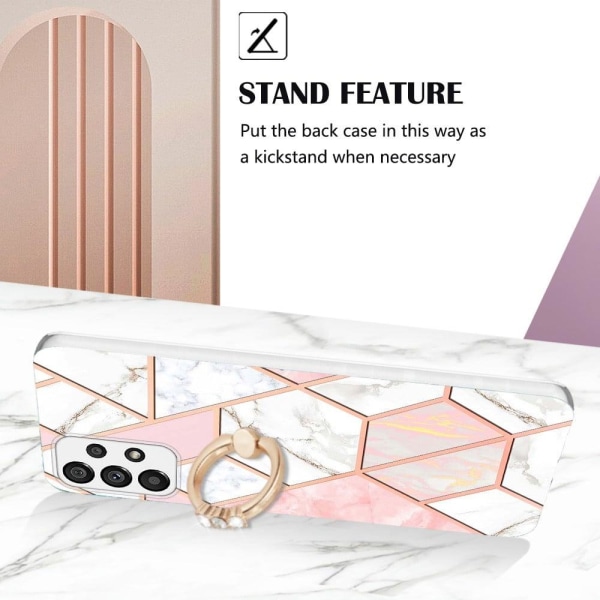 Marble Mønstret Cover med Ring Holder til Samsung Galaxy A13 4G - Lyserød / Hvid Pink