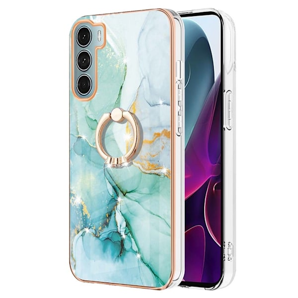 Marble Mønstret Cover med Ring Holder til Motorola Moto G200 5G - Grøn Marmor Haze Green