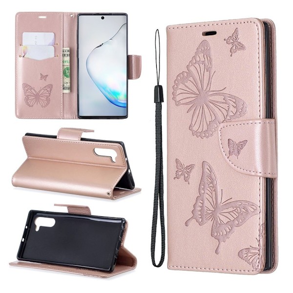 Butterfly läder Samsung Galaxy Note 10 fodral - Rosa Rosa