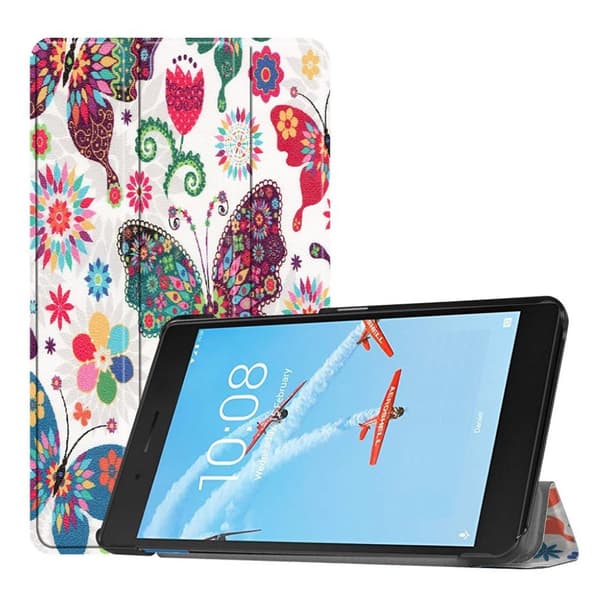 Lenovo Tab E7 mønstret tre-fold læderetui - Farverige Sommerfugle Multicolor