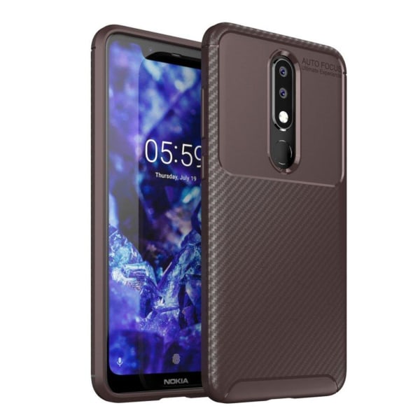 Nokia 5.1 Plus kolfiberfodral i Beetle-serien - Brun Brun