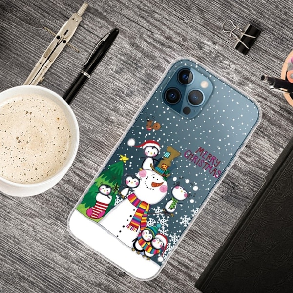 iPhone 14 Pro Max julemønstertryk mobil cover ridsefast, slankt og fleksibelt etui - Pingvinfamilie Multicolor
