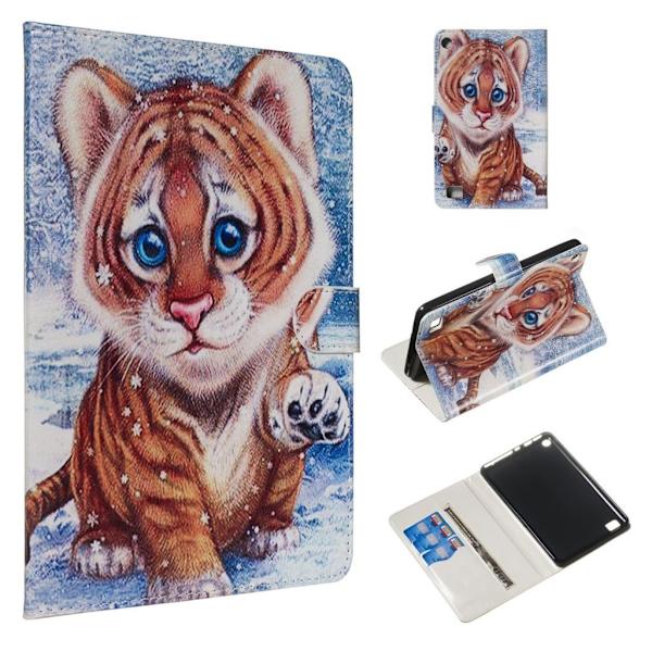 Amazon Fire 7 (2017) läderfodral med marmortryck - Tiger Orange