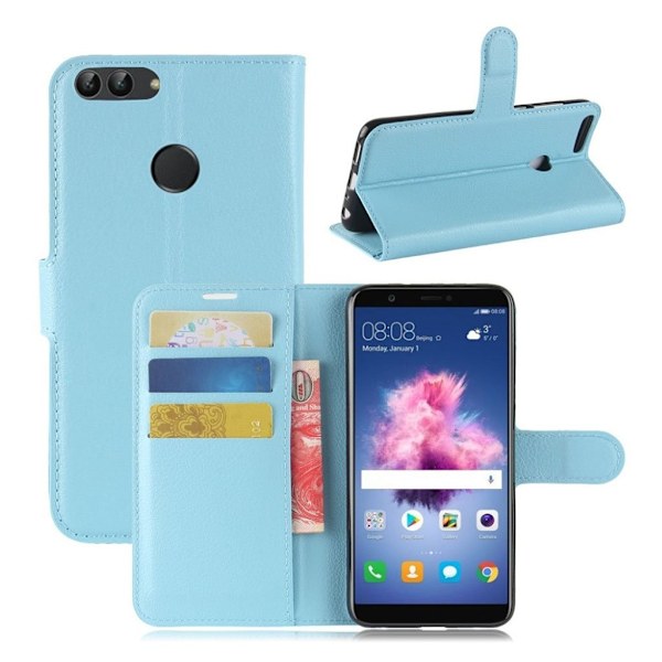 Huawei P Smart etui i læder med kortholder - Blå Blue
