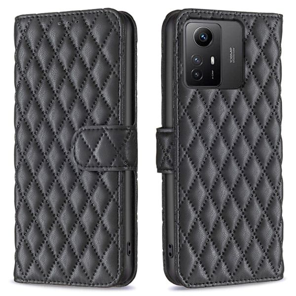 Rhombus mat Xiaomi Redmi Note 12S flip etui - Sort Black