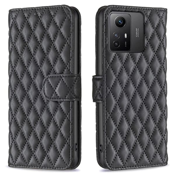 Rombemønster, matt flip-deksel for Xiaomi Redmi Note 12S - Svart Black