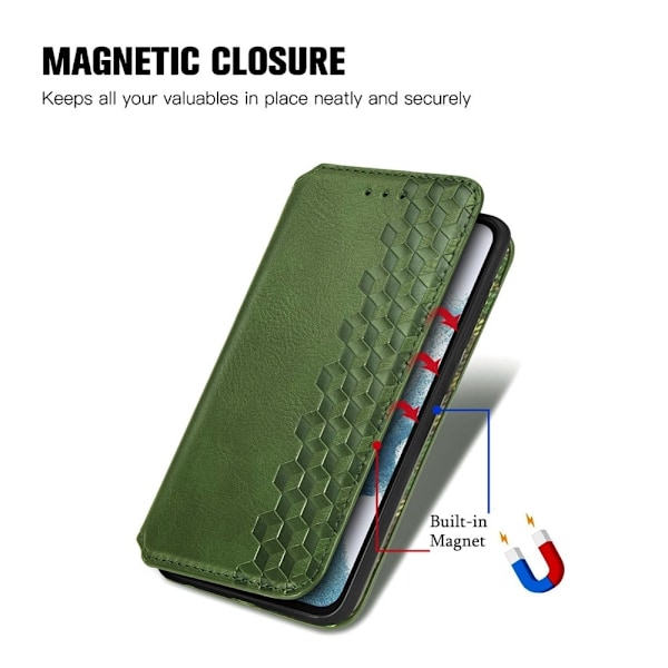 Nahkakotelo With A Stylish Rhombus Imprint For Samsung Galaxy A54 - Vihreä Green
