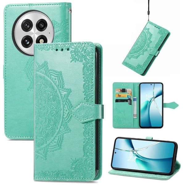 OnePlus 13 plånboksfodral Mandala Flower läderfodral för telefonstativ - Grön Grön