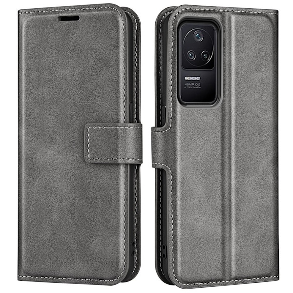 Læderetui med Pung til Xiaomi Poco F4 / Redmi K40s - Grå Silver grey
