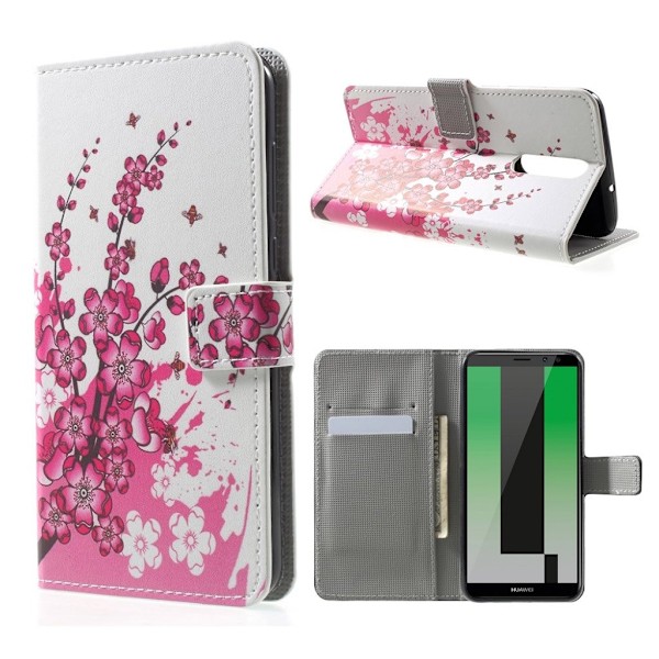 Huawei Mate 10 Lite Læder etui med magnet lås - Pink blomst Multicolor