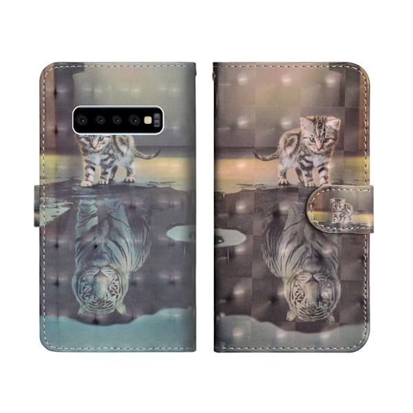 Samsung Galaxy S10 lysspot decorations læder flip etui - Kat Multicolor