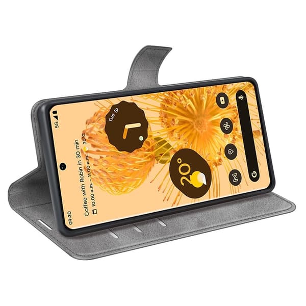 Skinn-etui i lommebok-stil for Google Pixel 7 Pro - Grå Silver grey
