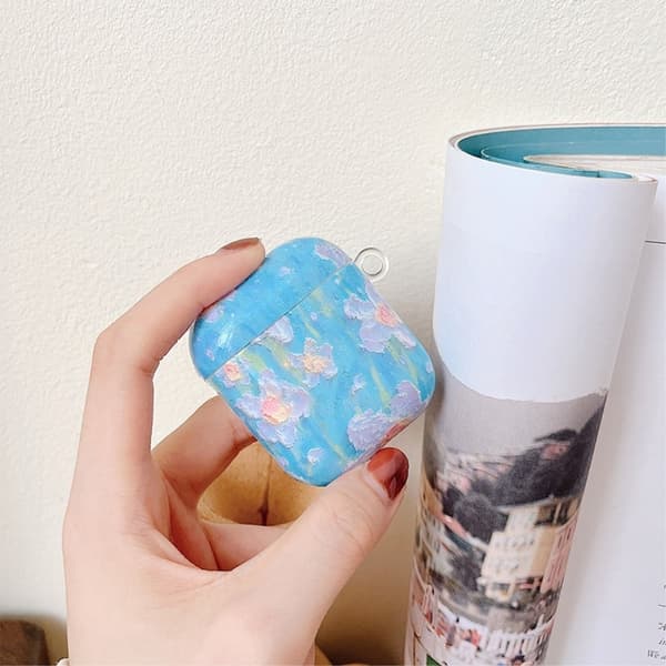 Airpods Pro skyddsfodral med karbinhake - Blomma Och Blomma Blå