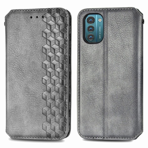 Nahkakotelo With A Stylish Rhombus Imprint For Nokia G21 / G11 - Harmaa Silver grey