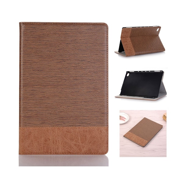 Huawei MediaPad M5 Lite toothpick texture smart plånboksfodral i läder - brun Brun