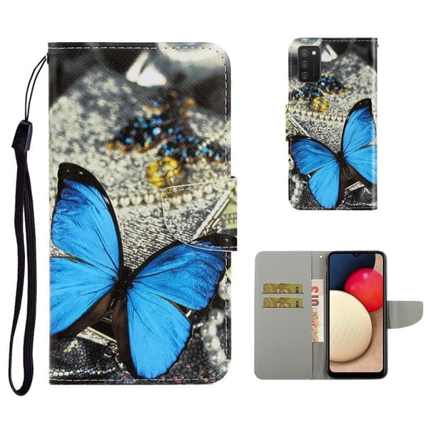 Wonderland Samsung Galaxy A02s Flip etui - Large Butterfly Blue