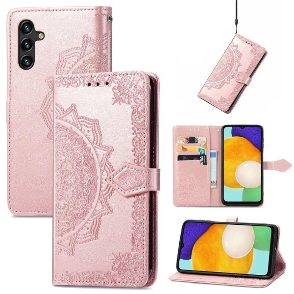 Mandala Samsung Galaxy A13 5G Flip Etui - Rødguld Pink