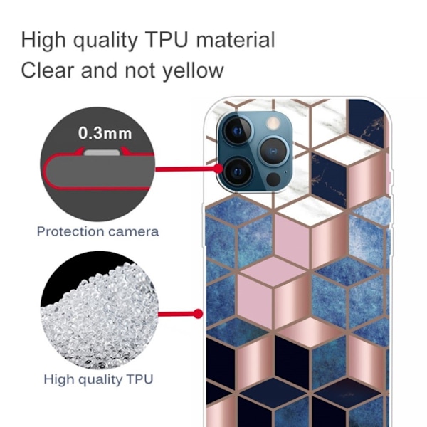 Marble iPhone 13 Pro Suojakotelo - Sininen / Kulta Cube Multicolor