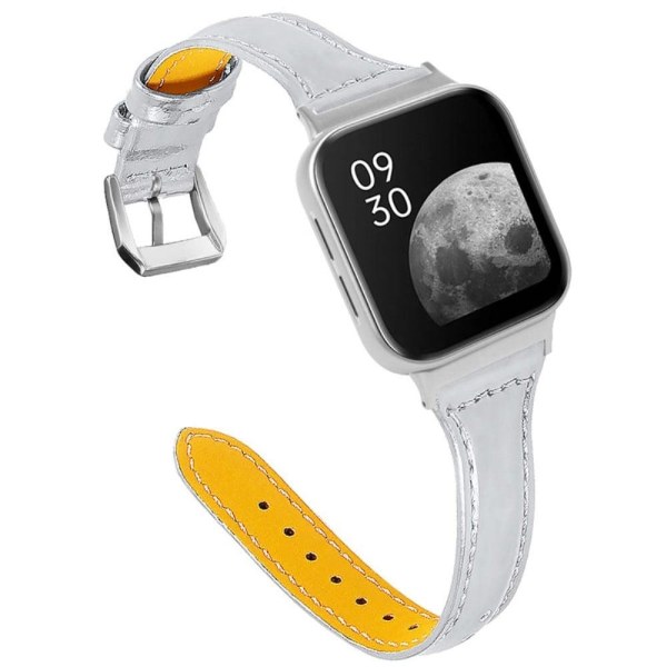 Oppo Watch (41mm) quick release cowhide ægte læder urrem - Sølv Silver grey