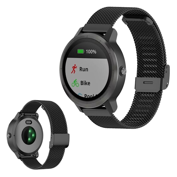 Garmin Vivoactive 3 / Venu / Vivomove 3 / Forerunner 245 / 645 Rustfrit stål urrem - Sort Black