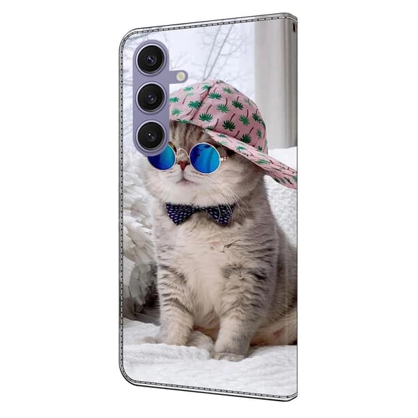 Samsung Galaxy S25+ Plånboksfodral Mönster Tryck Stativ Läder Flip Telefonskal - Hattkatt Silvergrå