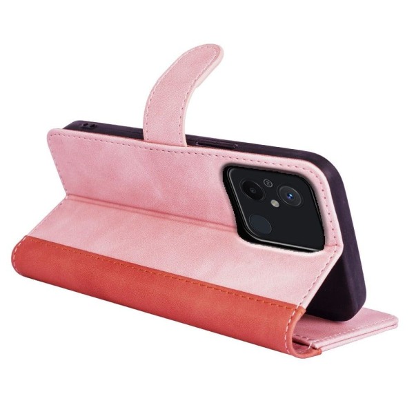 Tvåfärgat Xiaomi Redmi 12C fodral i läder - Rosa Rosa