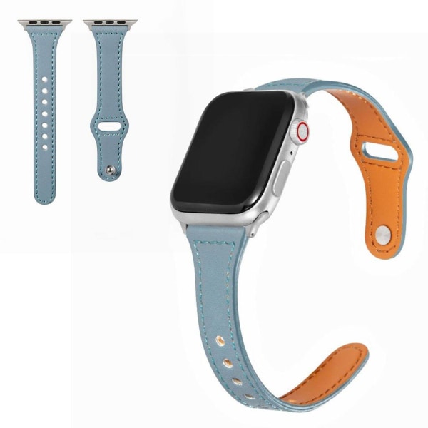 Apple Watch Series 6 / 5 44mm knap snap ægte læder urrem - Babyblå Blue