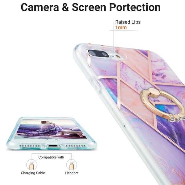 Marble Mønstret Deksel med Ring Holder til iPhone 8 Plus - Lyselilla Purple