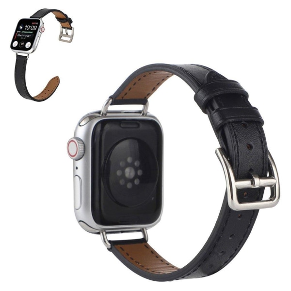 Apple Watch 42mm - 44mm enkel urrem i ægte læder - Sort Black