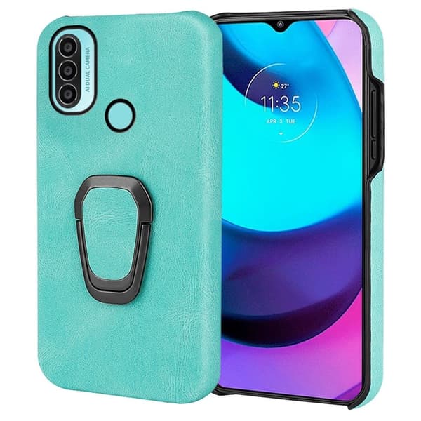 Stötsäkert läderfodral med oval kickstand för Motorola Moto E30 / E20 / E40 - Ljusgrön Grön
