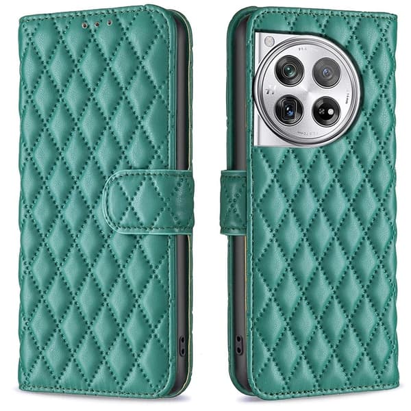 Rhombus mat OnePlus 12R / OnePlus Ace 3 flip etui - Grøn Green
