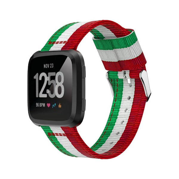 Fitbit Versa justerbar Vævet nylon urrem - Grøn / hvid / Rød Multicolor