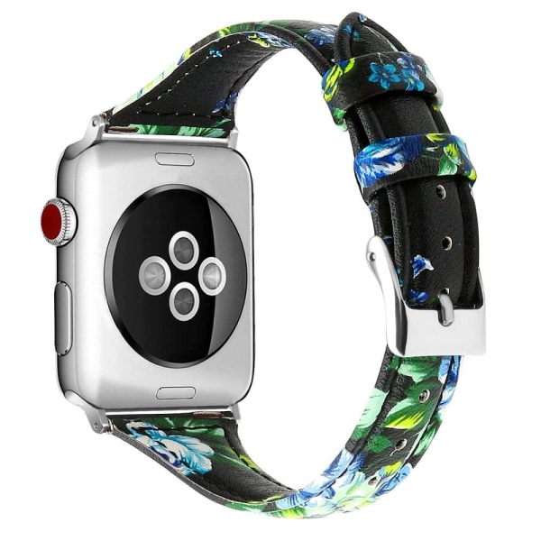 Apple Watch (45 mm) B6 klockarmband i äkta läder - Grön Blomma / Grön