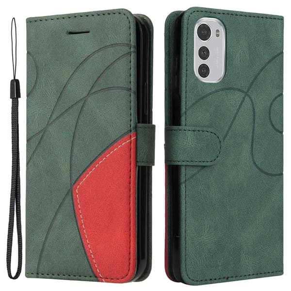 Texturerat läder Motorola Moto E32 fodral med handledsband - Grön Grön