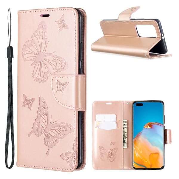 Butterfly Huawei P40 Pro etui - Rødguld Pink
