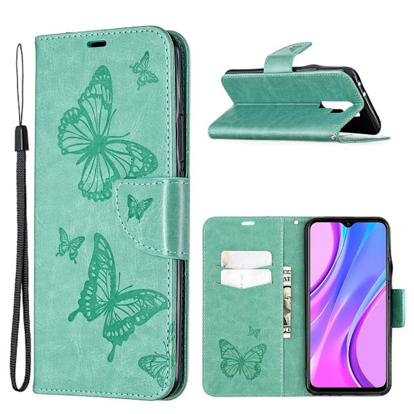 Butterfly läder Xiaomi Redmi 9 fodral - Grön Grön